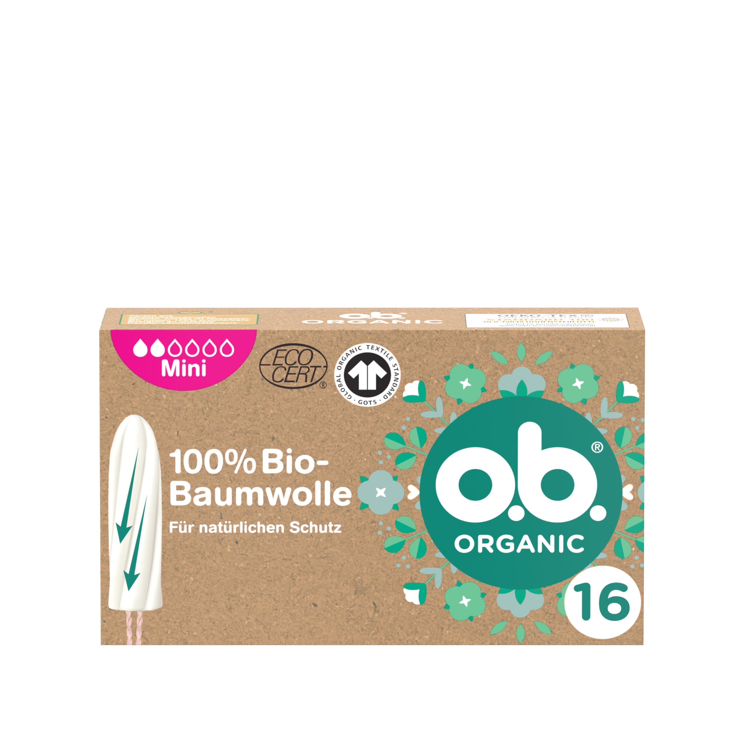 o-b-organic-mini-bio-tampons-16-st-ck-bio-baumwolle image 1