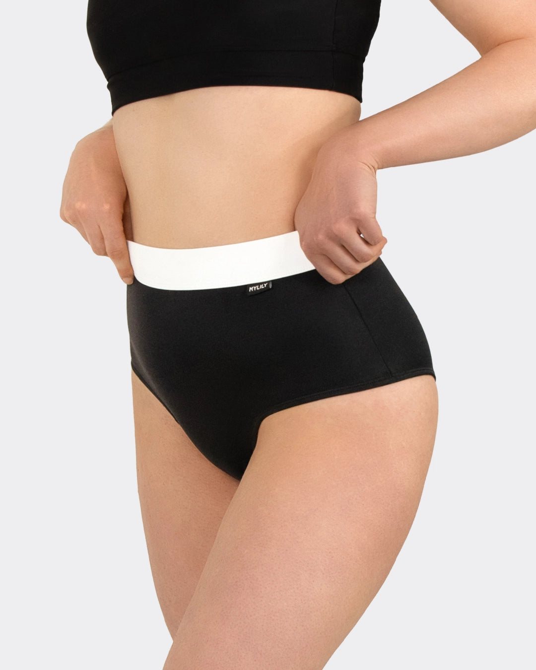 mylily-perioden-bikini-hose-high-waist-mit-bund-schwarz-wei-auslaufsicher image 1