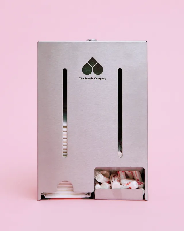 the-female-company-tampon-und-bindenspender-edelstahl-inkl-200-bio-tampons-40-bi image 1