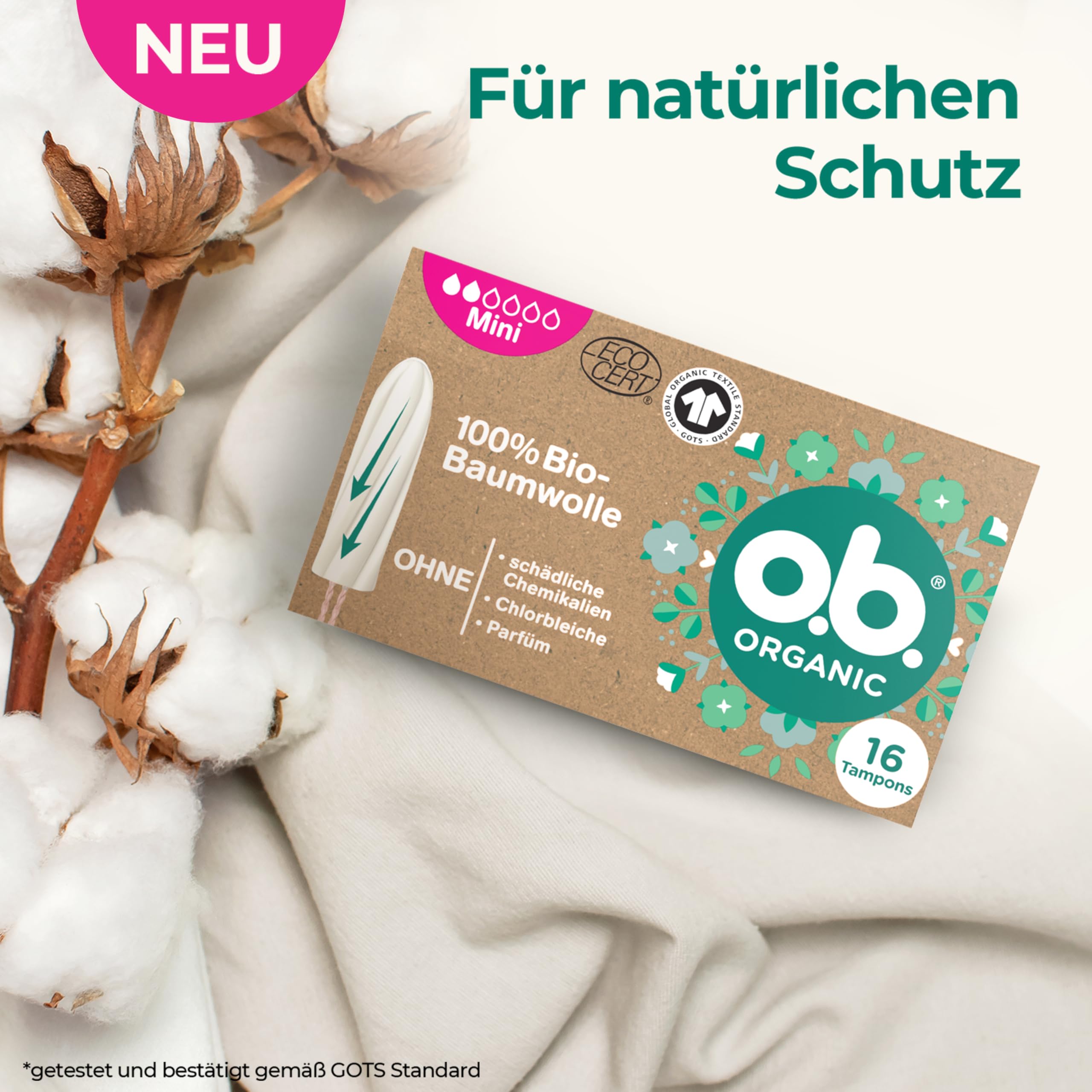 o-b-organic-mini-bio-tampons-16-st-ck-bio-baumwolle image 2