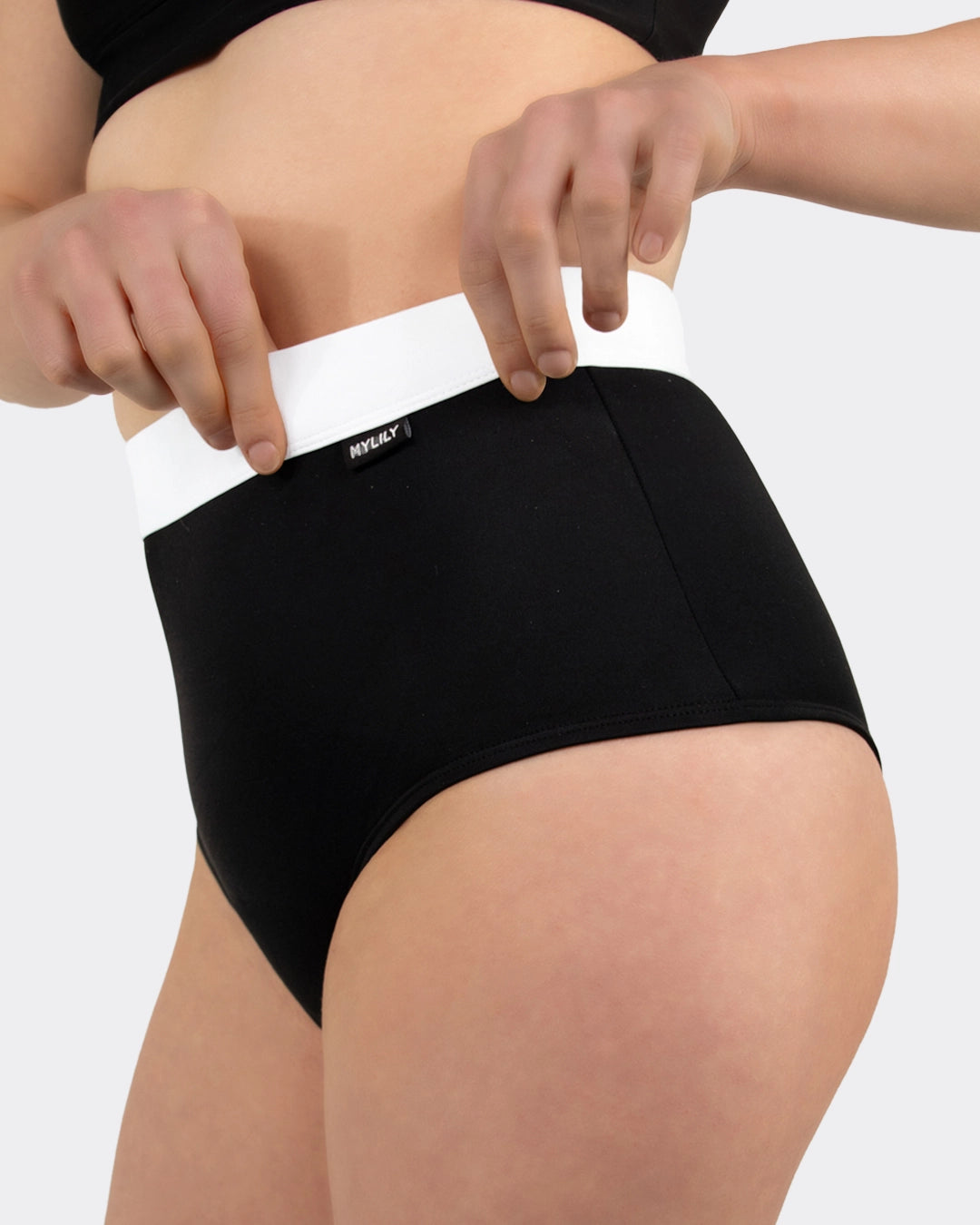 mylily-perioden-bikini-hose-high-waist-mit-bund-schwarz-wei-auslaufsicher image 3