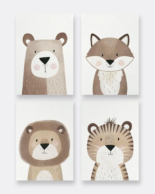 mylily-wild-animals-kinderzimmer-poster-set-b-r-fuchs-l-we-tiger-4er-set image 1